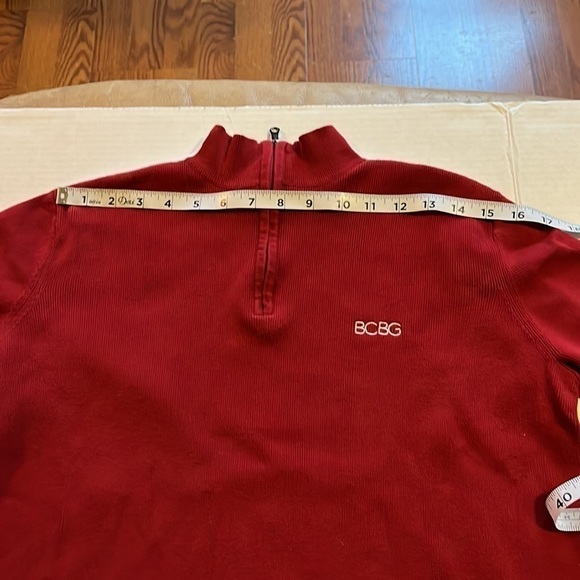 BCBGMAXAZRIA-M-Red-quarter zip, long sleeve sweater with white stripe down arms - Picture 6 of 10